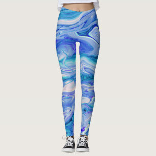 Leggings Bleu Blanc Rose Sarcelle Lilas Marbre Agate Abstra