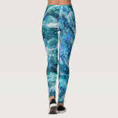 Leggings Bleu Blanc Turquoise Mer vague Splash Abstraction (Dos)