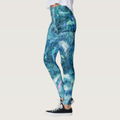 Leggings Bleu Blanc Turquoise Mer vague Splash Abstraction (Gauche)