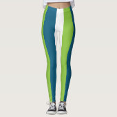 Leggings Bleu Blanc Vert Frappes Verticales (Devant)