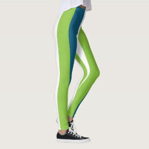 Leggings Bleu Blanc Vert Frappes Verticales