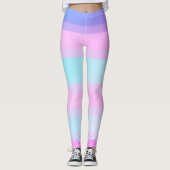 Leggings Bleu bleu clair et rose vert pastel rayures (Devant)