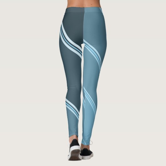 Leggings Bleu chic sous Gris Bandé Impression (Dos)
