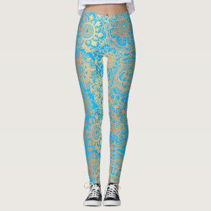 Leggings Bleu clair et or Boho Mandala Motif Yoga