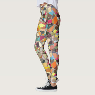 Leggings Bleu clair rose jaune orange violet mosaïque