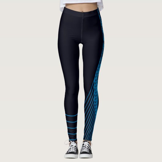 Leggings Bleu, cool, moderne, tendance, lignes courbes simp (Devant)