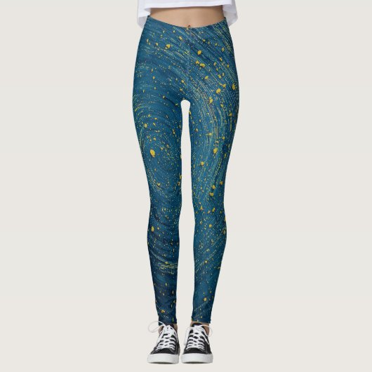 Leggings Bleu cosmique et or Abstrait Imprimer Yoga PanLegg (Devant)