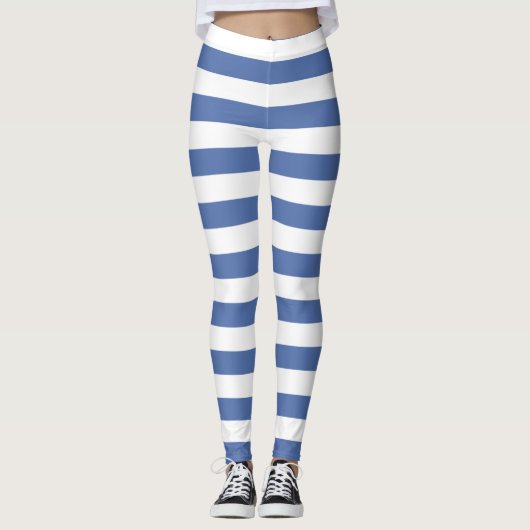 Leggings Bleu de Cornflower et blanc rayé horizontal (Devant)