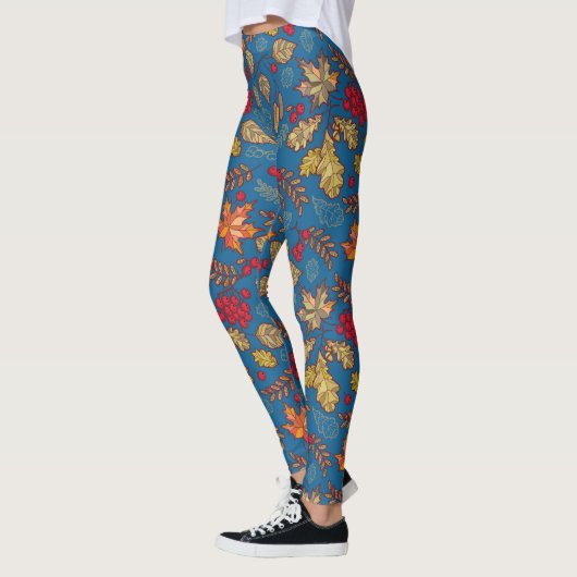 Leggings Bleu de feuillage d'automne (Gauche)