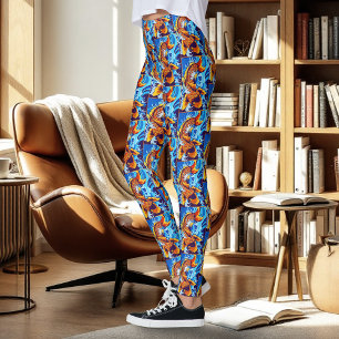 Leggings Bleu de poisson orange Koi