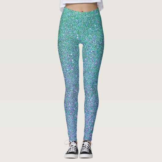 Leggings Bleu de verre Parties scintillant verte et violett (Devant)