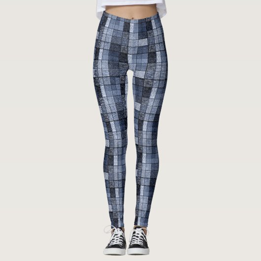 Leggings Bleu, denim, tartan, plaid. (Devant)