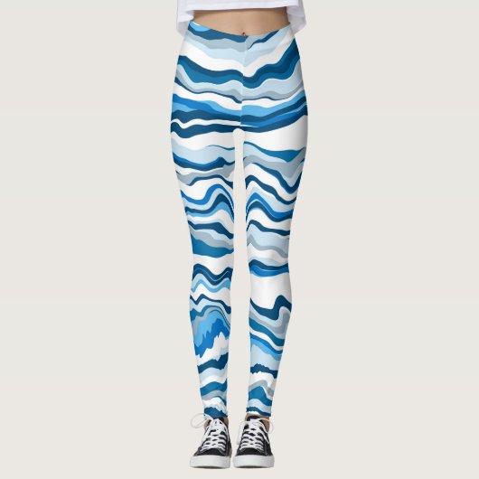 Leggings Bleu Digital Fluid Art Marbre Grandes (Devant)