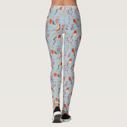 Leggings Bleu d'oiseau mignon Robin hiver Motif de Noël (Dos)