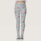 Leggings Bleu d'oiseau mignon Robin hiver Motif de Noël (Devant)