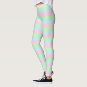 Leggings Bleu doux, rose et vert