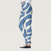 Leggings Bleu et crème Moderne Abstrait Wavy Lines Motif (Gauche)