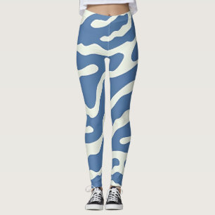 Leggings Bleu et crème Moderne Abstrait Wavy Lines Motif