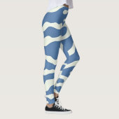 Leggings Bleu et crème Moderne Abstrait Wavy Lines Motif (Droite)