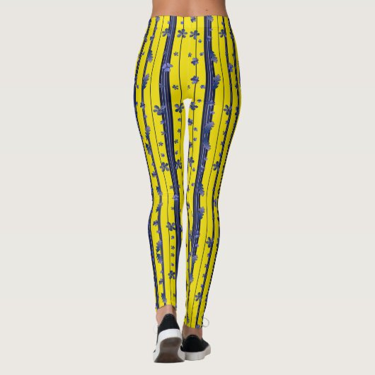 Leggings Bleu et Jaune (avec fleurs) (Dos)