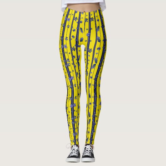 Leggings Bleu et Jaune (avec fleurs) (Devant)