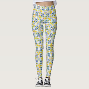 Leggings Bleu et jaune joli carrelage portugais motif