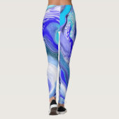 Leggings Bleu et Marbre blanc Abstrait Fluid Art (Dos)