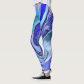 Leggings Bleu et Marbre blanc Abstrait Fluid Art (Gauche)