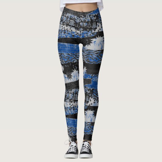 Leggings Bleu Et Noir Multi-imprimé (Devant)