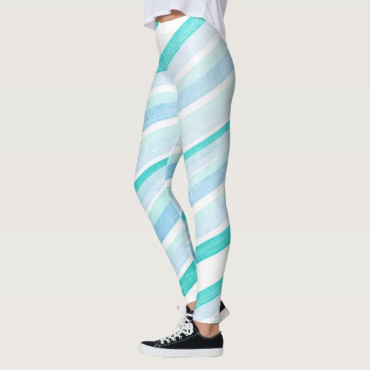 Leggings Bleu et Turquoise rayé Abstrait (Gauche)