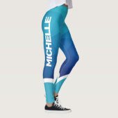 Leggings Bleu géométrique avec blanc nom rayé moderne (Droite)