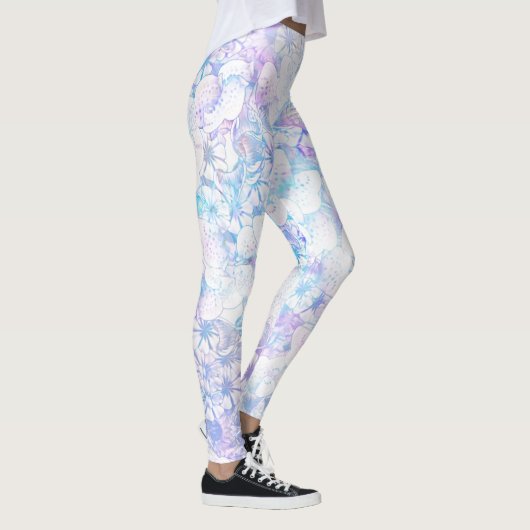 Leggings Bleu glacé et pourpre floraison hivernale | Mode f (Droite)