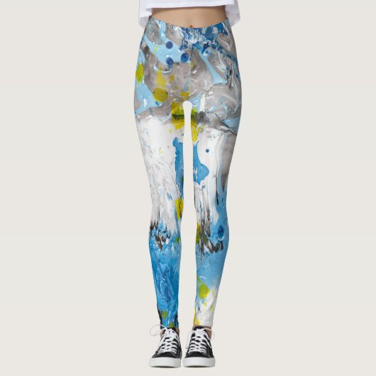 Leggings Bleu Jaune Blanc Moderne Art Abstrait élégant (Devant)