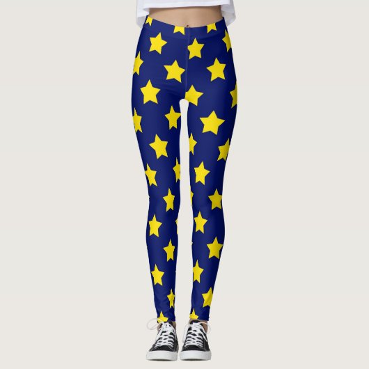 Leggings Bleu Jaune Etoiles Motif (Devant)
