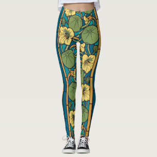 Leggings Bleu jaune Nasturtium Fleur Nouveau Motif