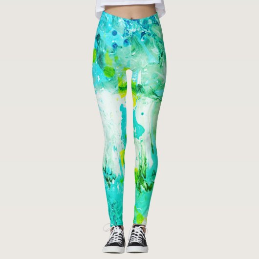 Leggings Bleu Jaune Vert Blanc Moderne Élégant Abstrait (Devant)