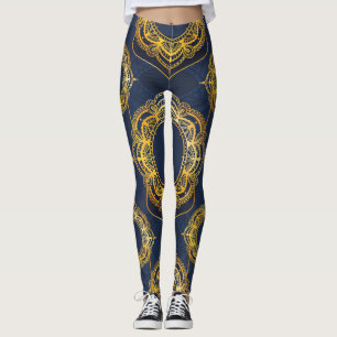 Leggings Bleu marine ou violet avec Mandalas or