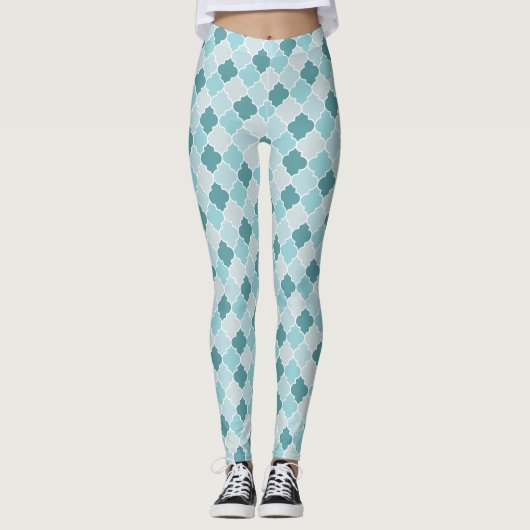 Leggings Bleu Marocain Trellis, Lattes, Quatrefoil (Devant)