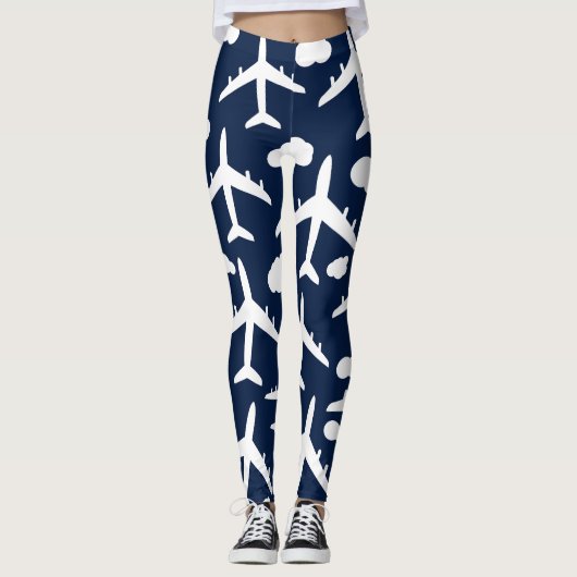 Leggings Bleu mignon avion volant conception motif (Devant)
