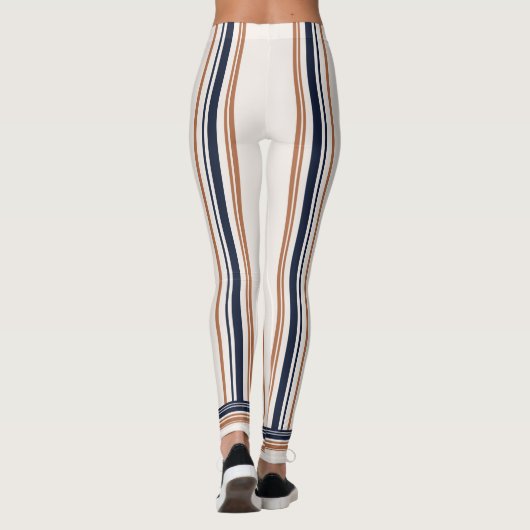 Leggings Bleu moderne et blanc or Grandes bandes longues (Dos)