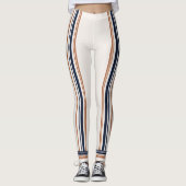 Leggings Bleu moderne et blanc or Grandes bandes longues (Devant)