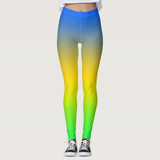Leggings Bleu néon, jaune, dégradé vert, ombre. (Devant)