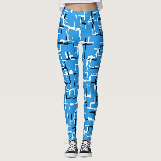 Leggings Bleu noir blanc Motif Abstrait moderne (Devant)