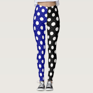 Leggings Bleu Noir Deux Tone Fractionné Pois