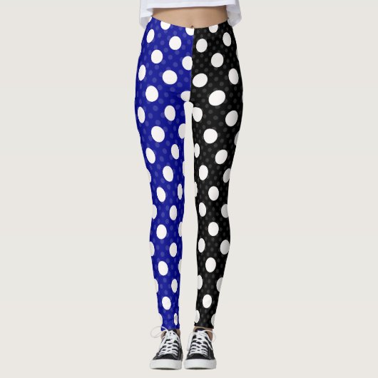 Leggings Bleu Noir Deux Tone Fractionné Pois (Devant)