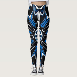 Leggings Bleu, noir et blanc Estonie Flower Art