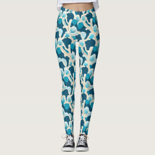 Leggings Bleu Océan Abstrait   Motif côtier