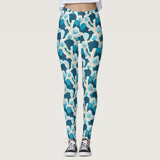 Leggings Bleu Océan Abstrait | Motif côtier (Devant)