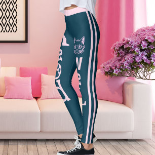 Leggings Bleu Océan Personnalisé Bleu Bleu Grilles Pet Chat