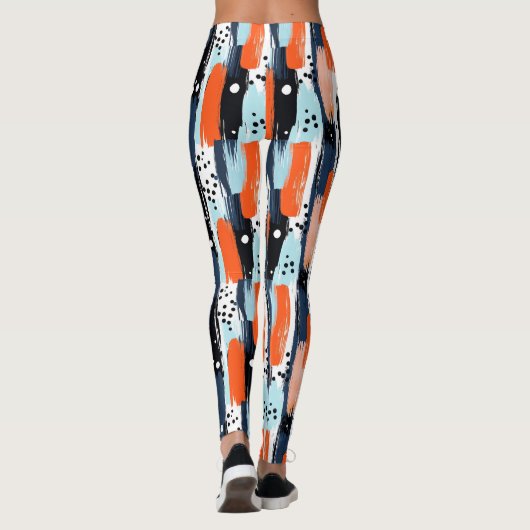 Leggings Bleu orange brosses Motif Abstrait (Dos)